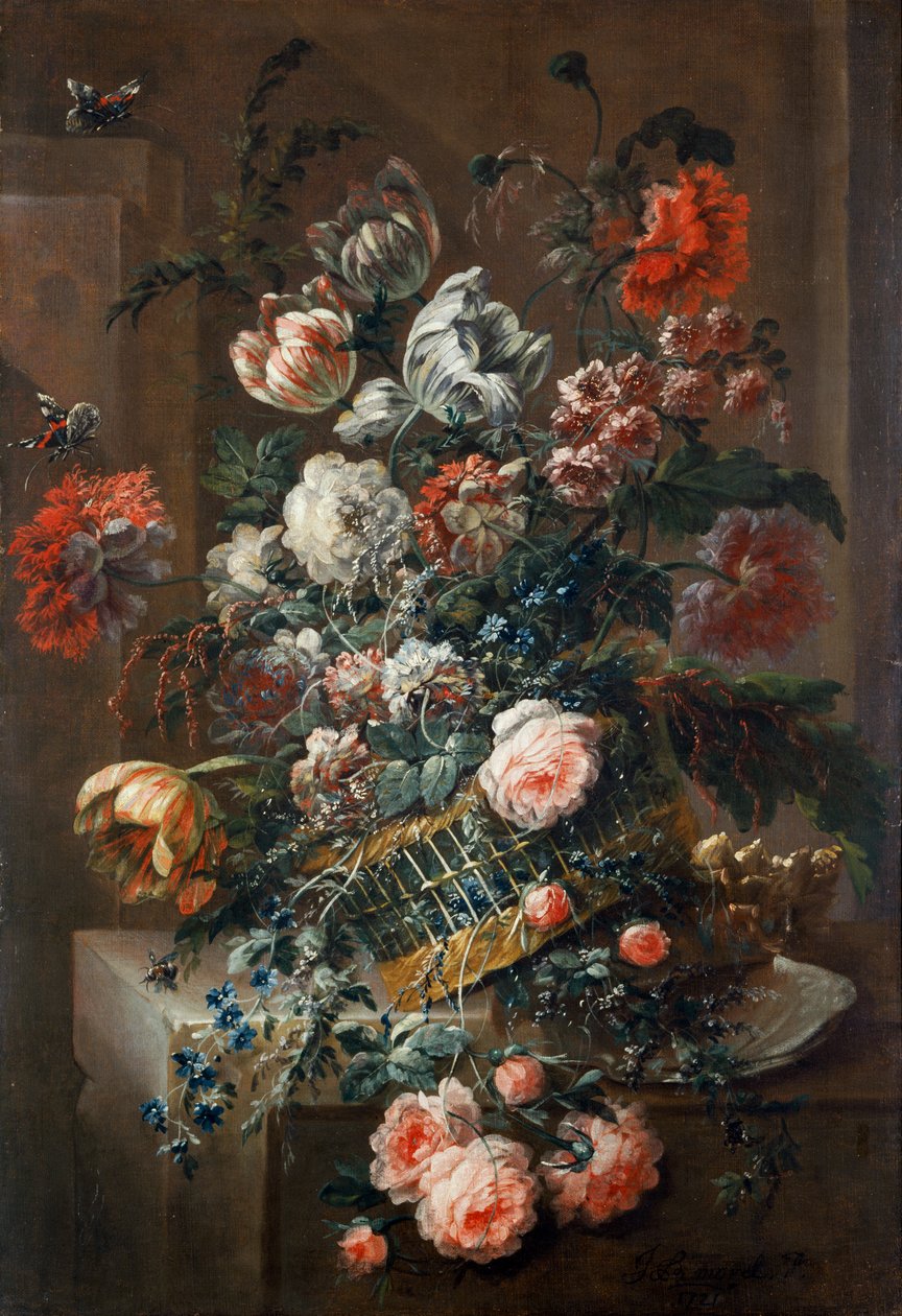 Blomsterstykke med brogede tulipaner (olie på lærred) af Jean Baptiste Morel