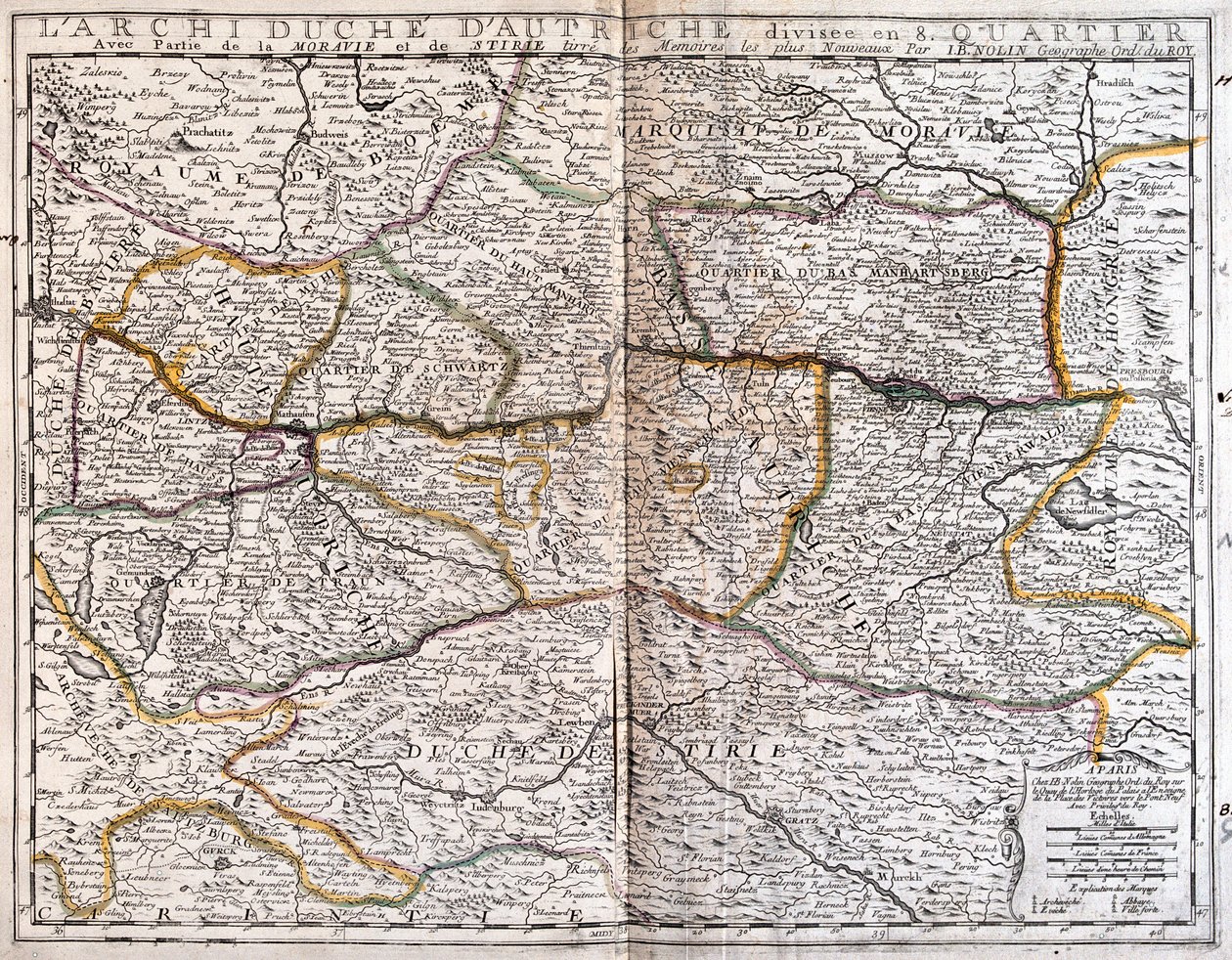 Østrig (delstater: Oberösterreich, Niederösterreich, Burgenland), Tjekkiet (det sydlige Böhmen og Mähren) af Jean Baptiste Nolin