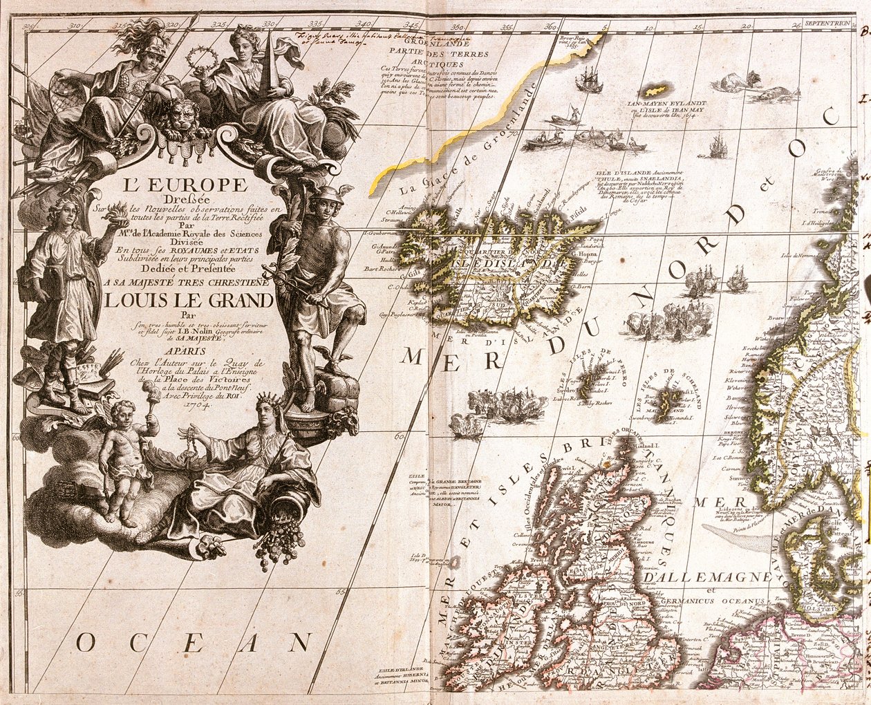 Island, Irland og store dele af Storbritannien (undtagen syd) af Jean Baptiste Nolin