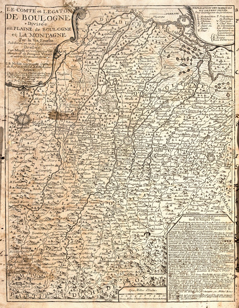 Kort over Boulogne amt (Frankrig) (radering af Jean Baptiste Nolin
