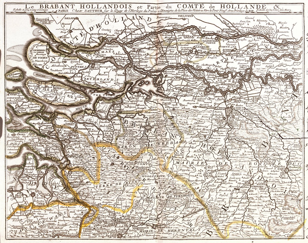 Kort over Hollandsk Brabant (eller Nord-Brabant) og en del af Hollands amt (Holland) (gravering af Jean Baptiste Nolin
