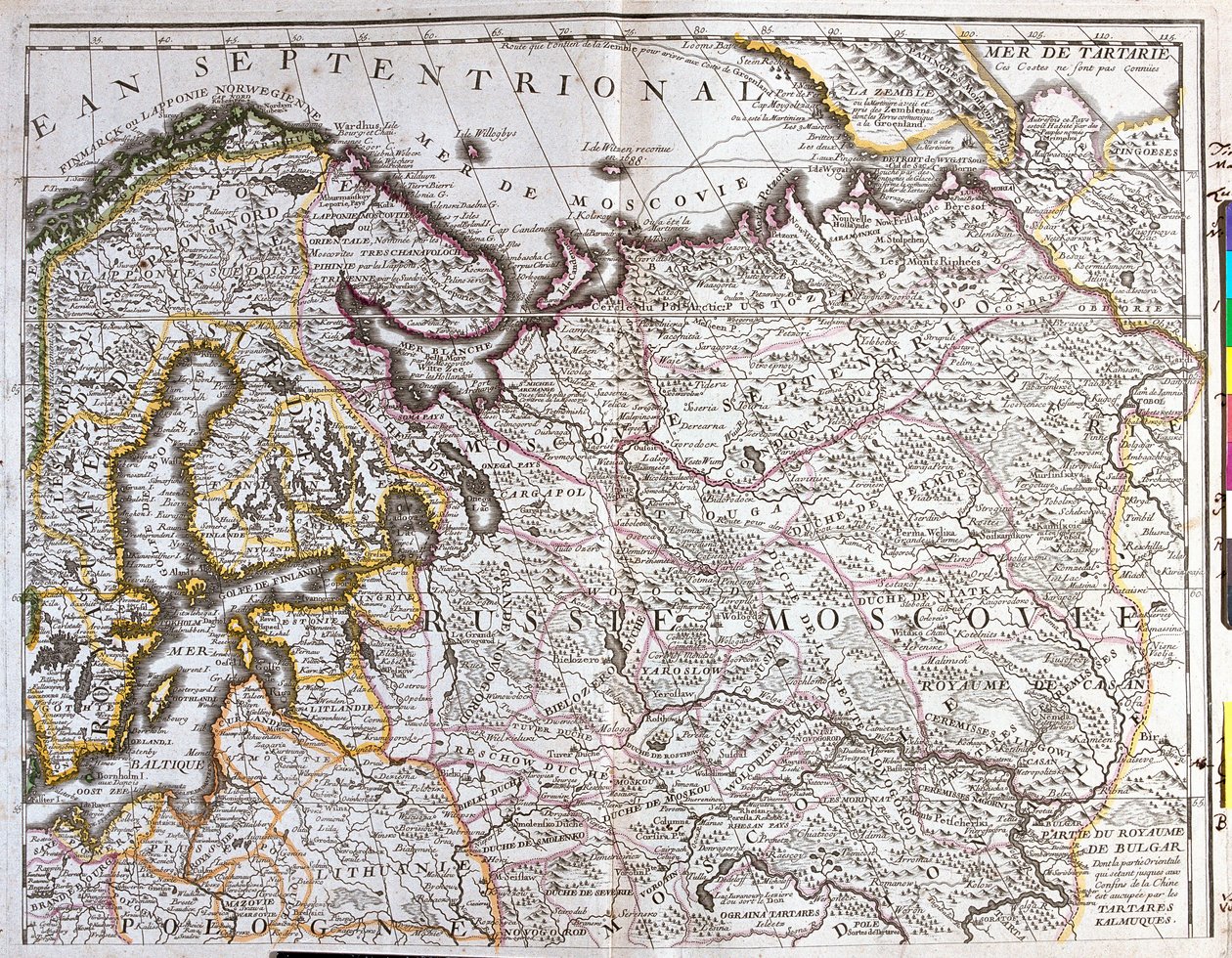 Kort over Moskva (Rusland), Kongeriget Sverige, de baltiske provinser og en del af Polen (radering af Jean Baptiste Nolin