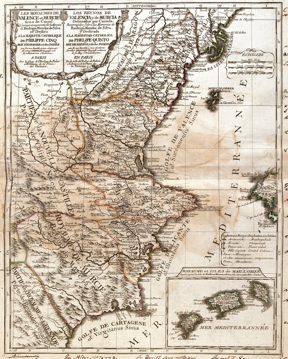 Kort over Kongeriget Valencia og Murcia (Spanien) (Gravering af Jean Baptiste Nolin