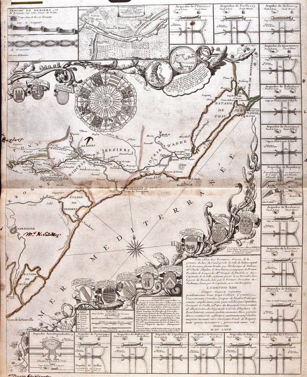 Projekt vedrørende anlæggelse af en kommunikationskanal mellem Atlanterhavet og Middelhavet, inklusive en del omtrent mellem Capestang og Étang de Thau; i regionerne Languedoc-Roussillon, Frankrig. af Jean Baptiste Nolin