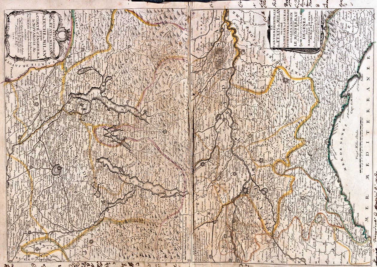 a) Italien (region: østlige Piemonte, sydlige Lombardiet, vestlige Emili-Romagna, orientalske centrum Ligurien) b) Schweiz (kanton: Ticino), Italien (region: østlige Piemonte, Lombardiet) af Jean Baptiste Nolin