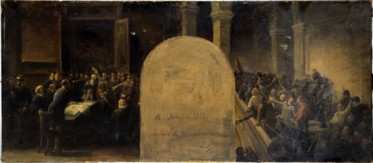 Skitse til kabinettet for præfekten af Hôtel de Ville de Paris: Belleville-bataljonernes invasion af Hôtel de Ville af Jean Baptiste Noro