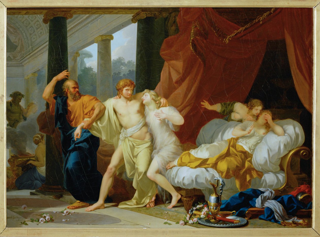 Socrate arrachant Alcibiade du sein de la Volupte - Sokrates trækker Alkibiades ud af armene på voluptøs nydelse ... af Jean Baptiste Regnault