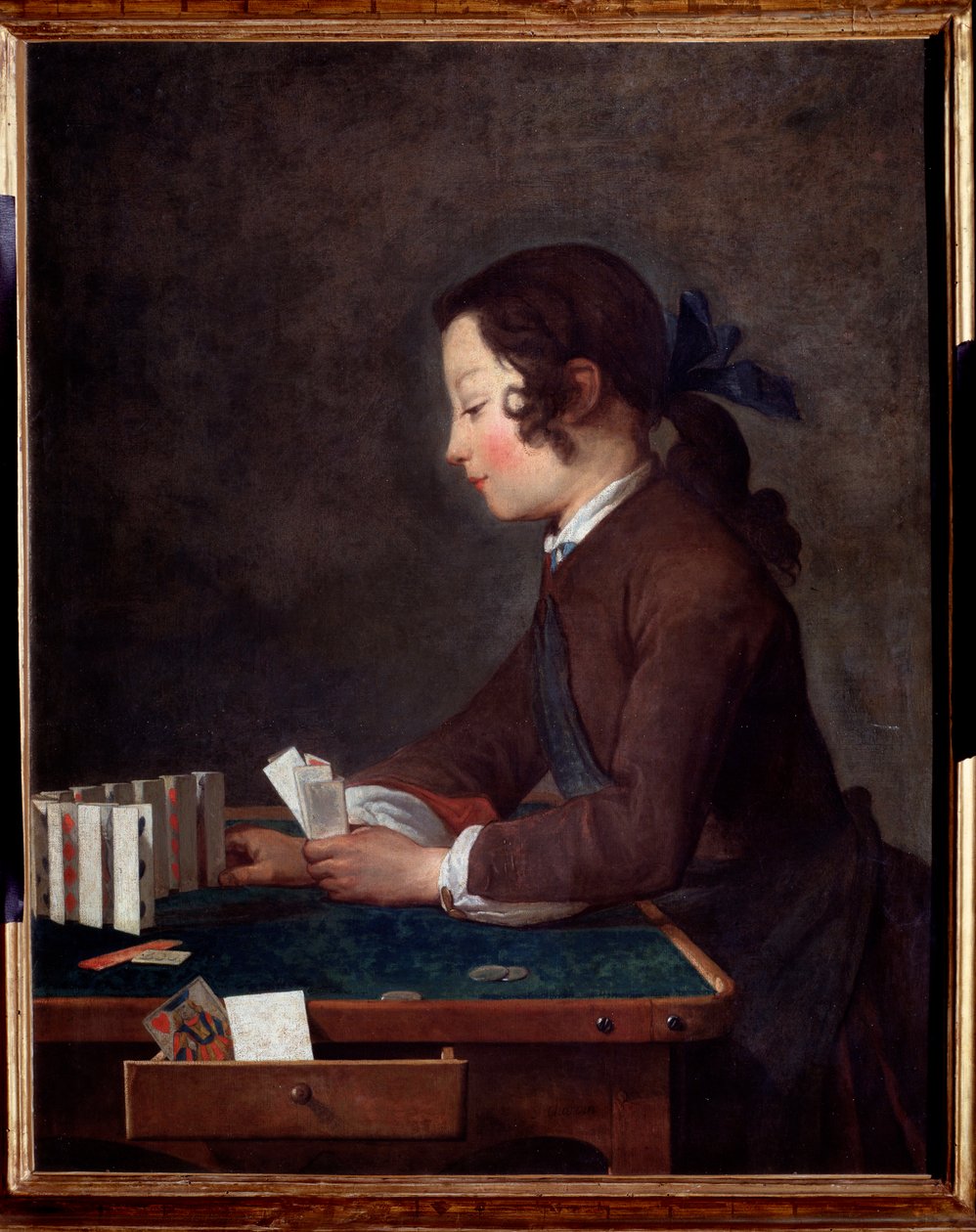En ung dreng, der spiller kort Maleri af Jean Baptiste af Jean Baptiste Simeon Chardin