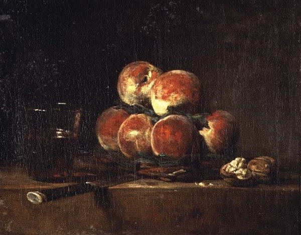 Kurv med ferskner af Jean Baptiste Simeon Chardin