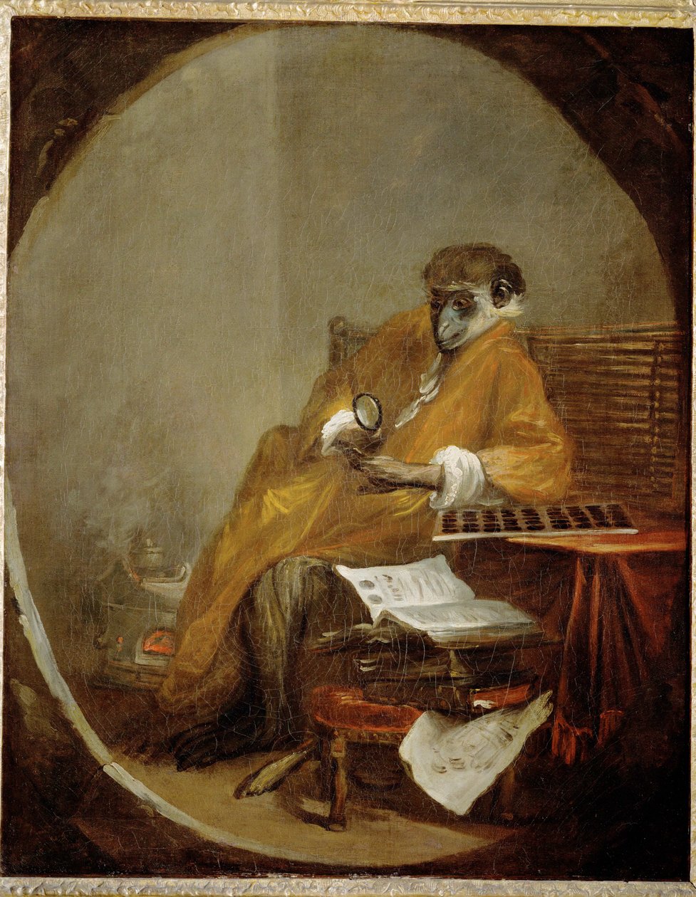 Le singe antiquaire - aben som samler af antikviteter ... af Jean-Baptiste Simeon Chardin