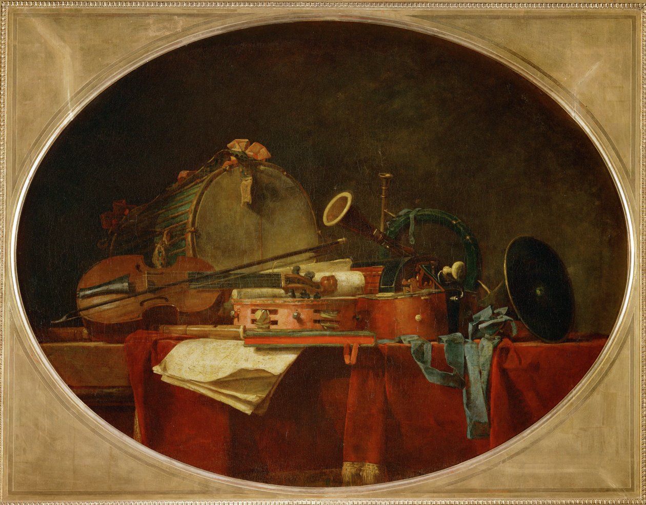 Les attributs de la musique civile - Den civile musiks egenskaber, supraporte til Chateau de Bellevue ... af Jean Baptiste Simeon Chardin