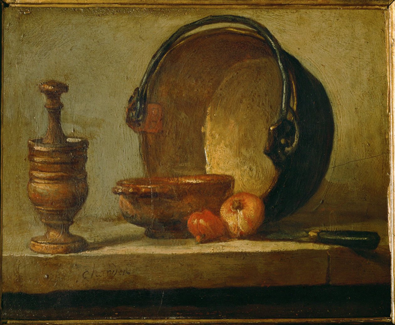 Kobberkedlen ... (olie på lærred) af Jean Baptiste Simeon Chardin