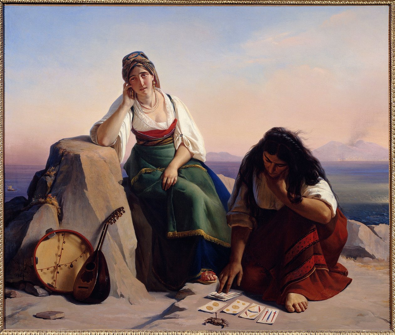 Troldmand trækker kort til en pige fra Ischia eller spåkone. Maleri af Claude Bonnefond (1796-1860) af Jean Claude Bonnefond