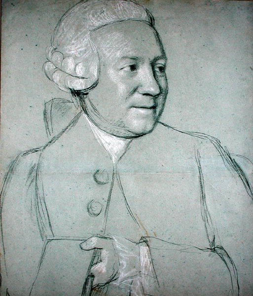 Portræt af en mand, der holder en bog (sort, hvidt og rødt kridt på papir) af Jean Étienne Liotard