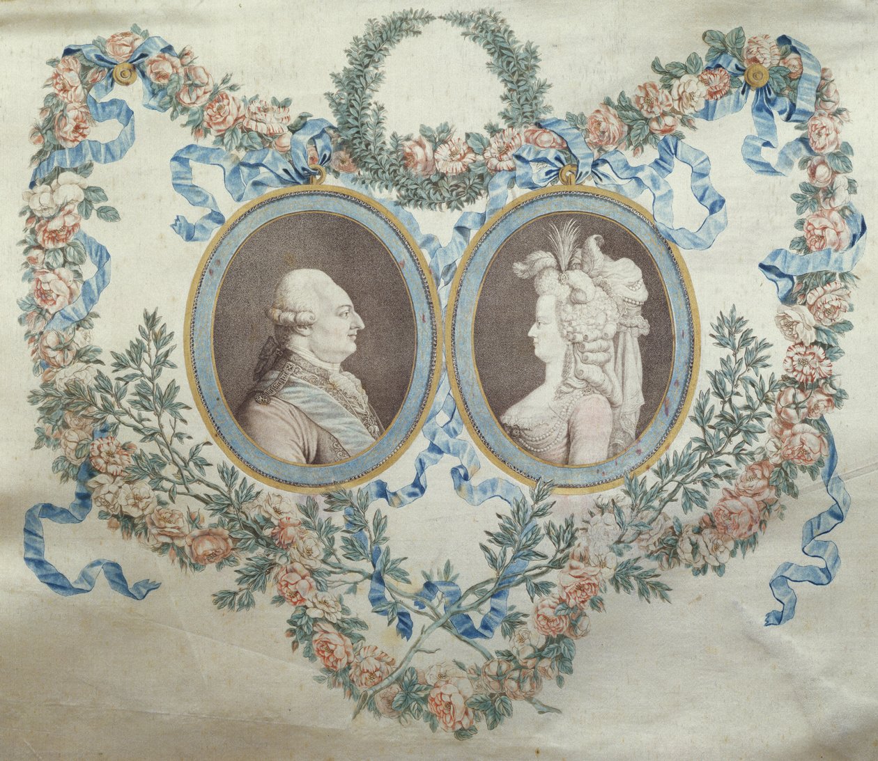 Omslag af Bonbonniere forestillende Louis XVI (1754-93) og Marie Antoinette (1752-93), ca. 1785 (trykt silke) af Jean Francois Janinet