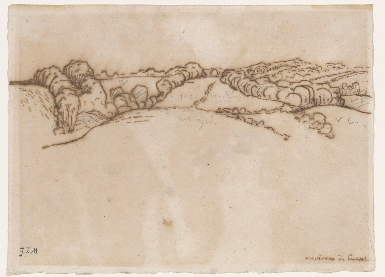 Environs de Cusset, ca. 1866-69 (pen og brun blæk med grafit på bindet papir) af Jean Francois Millet