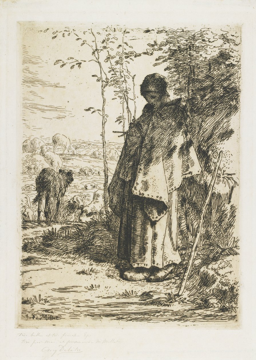 Hyrdinden strikker, 1862 af Jean Francois Millet