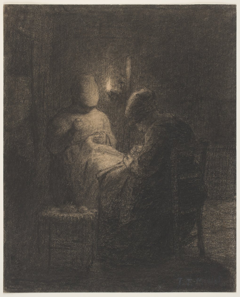 The Vigil (Kvinder der syr) (kul på papir) af Jean Francois Millet
