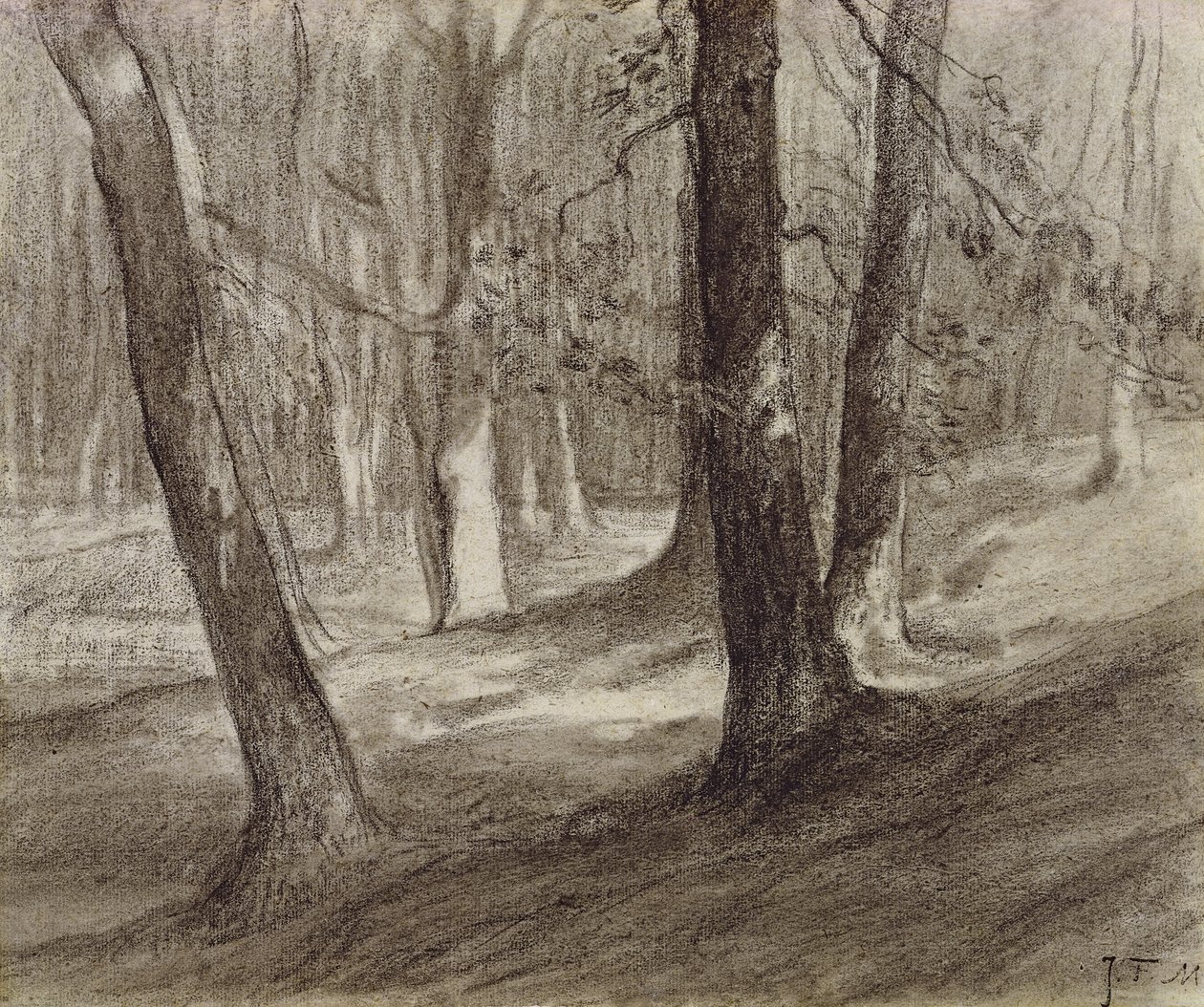 Træer i en skov (trækul) af Jean Francois Millet