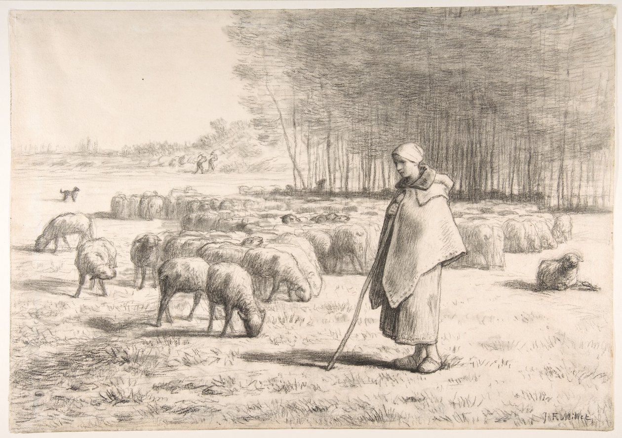 En hyrdinde med sin flok af Jean-Francois Millet