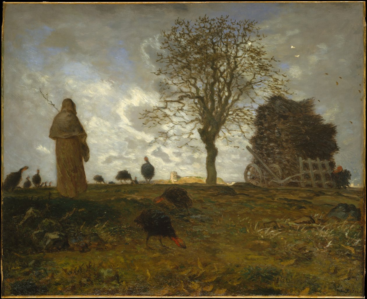Efterårslandskab med en flok kalkuner af Jean-Francois Millet