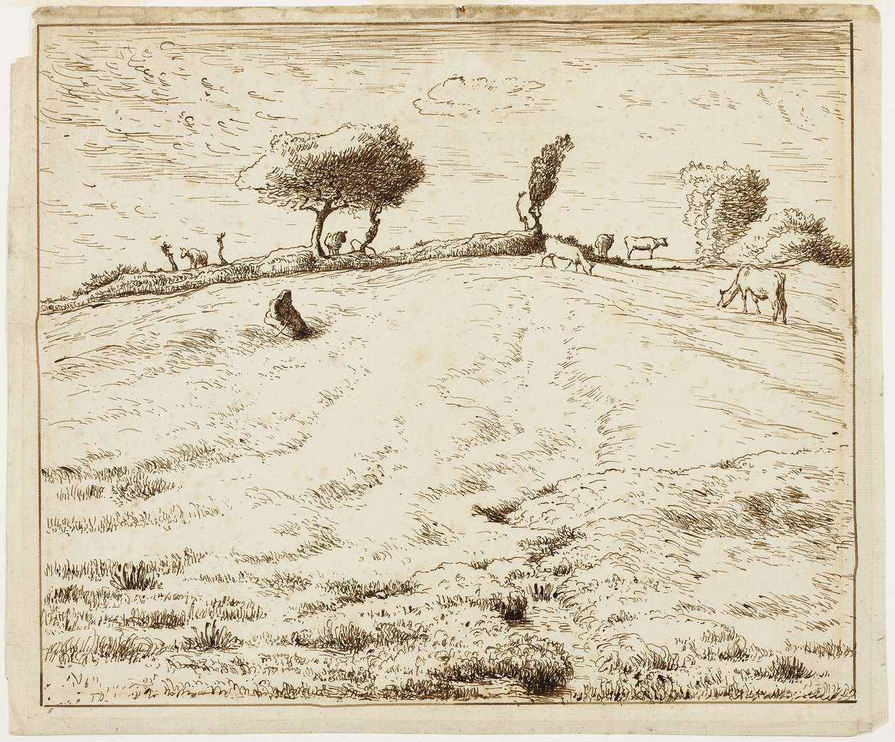 Landskab - Bjergskråning i Gruchy, Normandiet af Jean Francois Millet