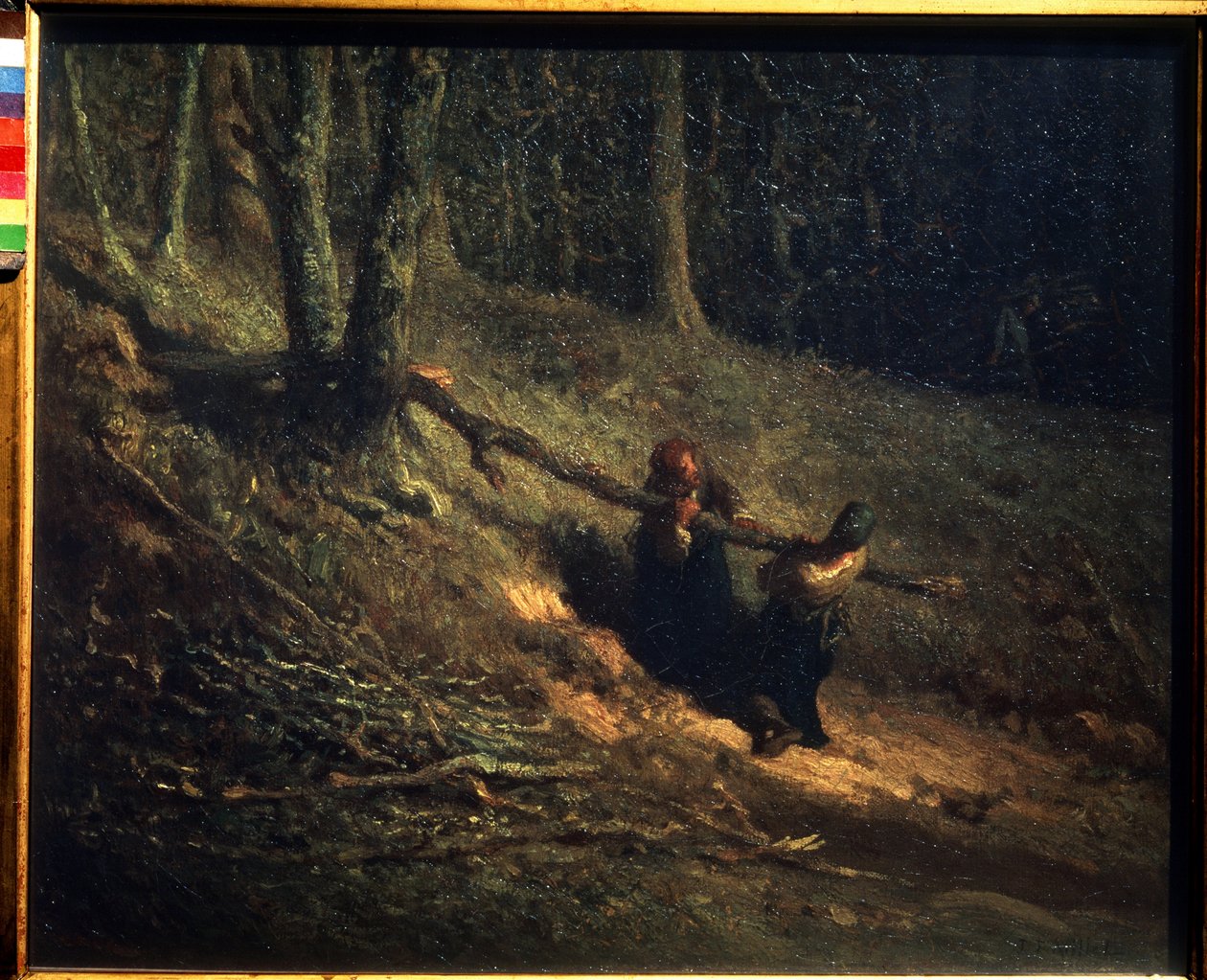 Charbonnieres. Bondepiger med Børstetræ. Maleri af Jean Francois Millet (Jean-Francois af Jean Francois Millet