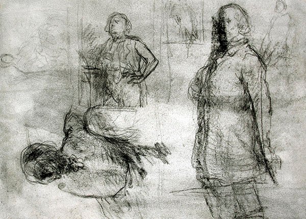 Les Lavandieres (sort fortælling, blyant, pen og blæk på papir) af Jean Francois Millet