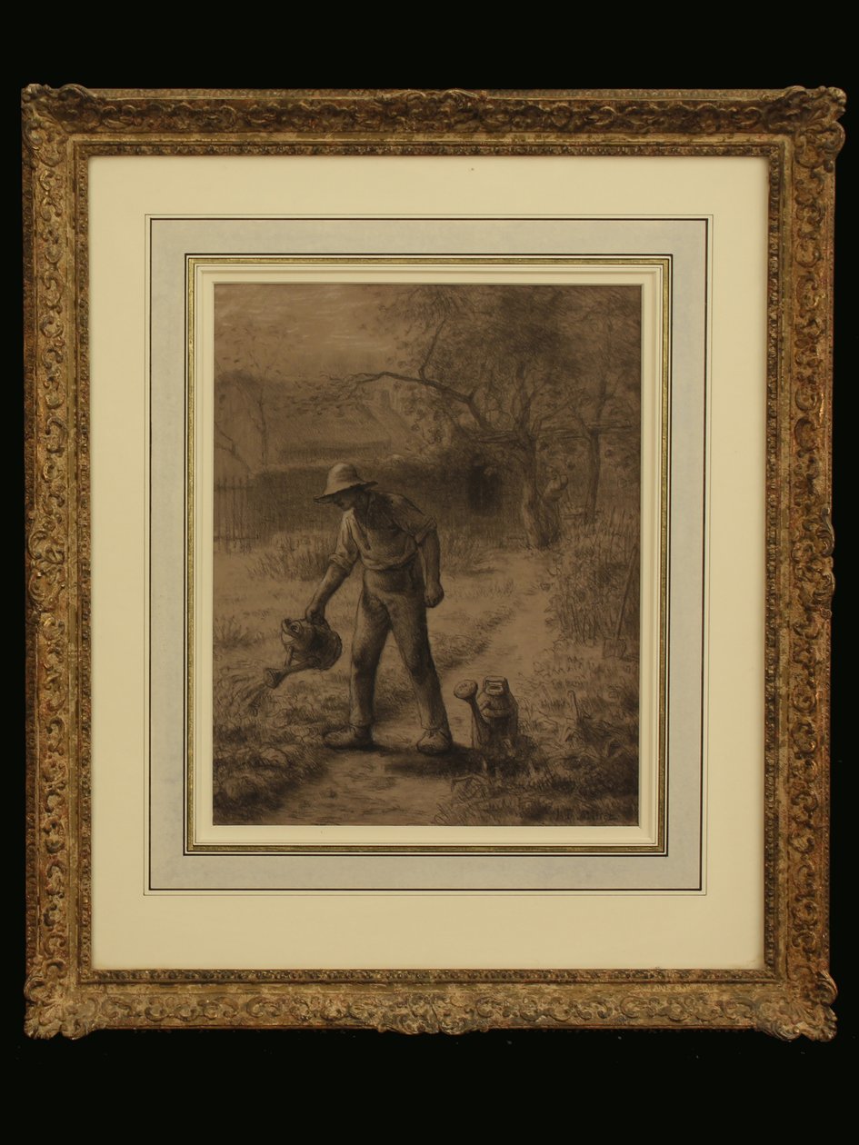 Bonde i sin have, ca. 1860 (kridt på papir) af Jean Francois Millet