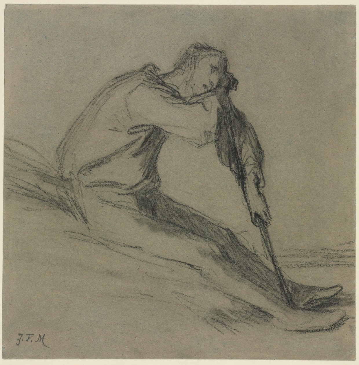 Siddende bonde hvilende på en hakke af Jean-Francois Millet