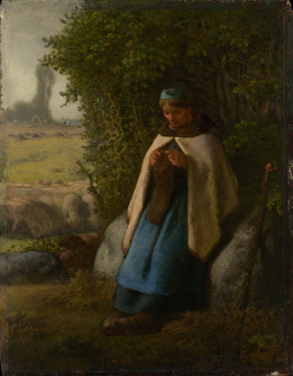 Hyrdinde sidder på en klippe af Jean Francois Millet