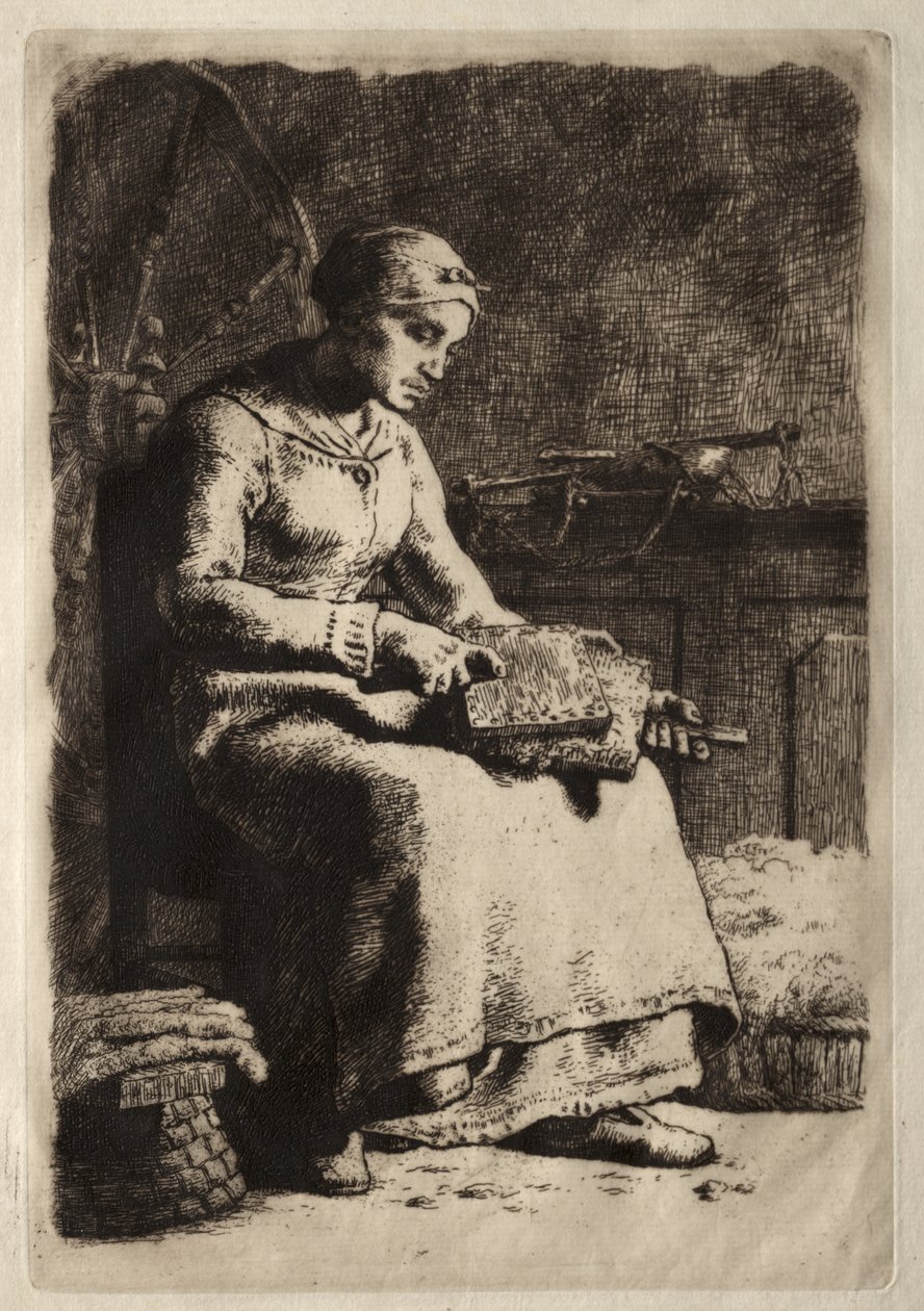 Kvinde Carding Uld af Jean-Francois Millet