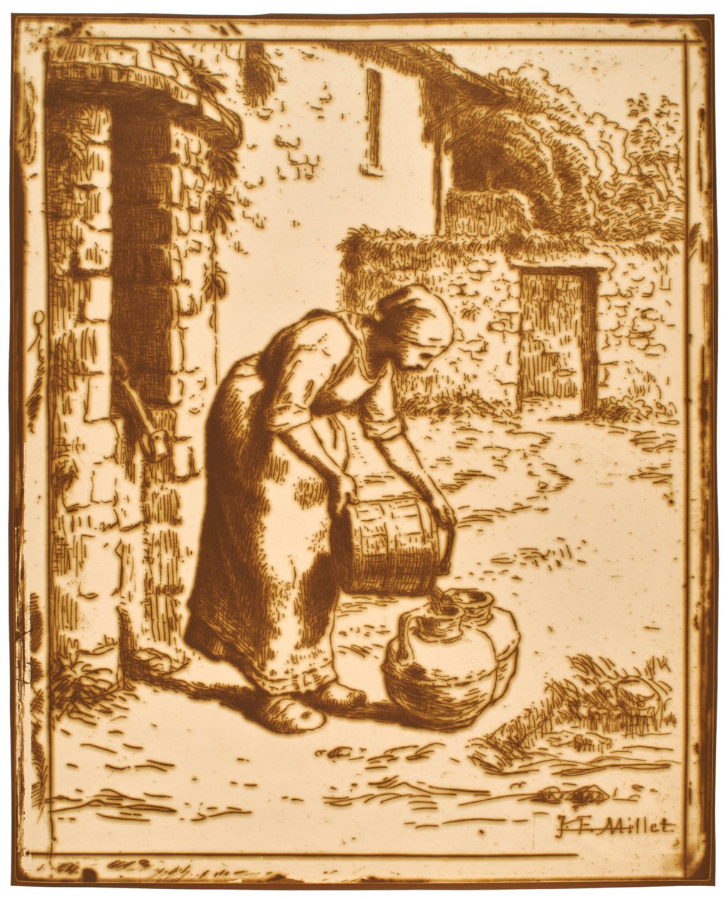 Frau, die einen Eimer leert af Jean-Francois Millet