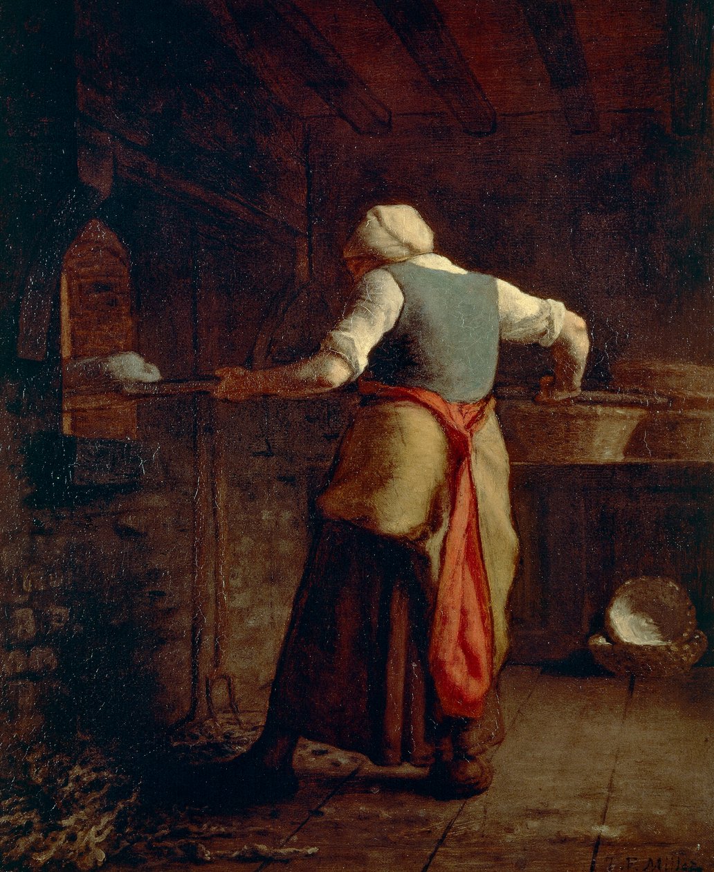 Kvinde bager brød (Femme cuisant the pain), af Jean-Francois Millet (1814-1875), 55x46 cm. af Jean Francois Millet