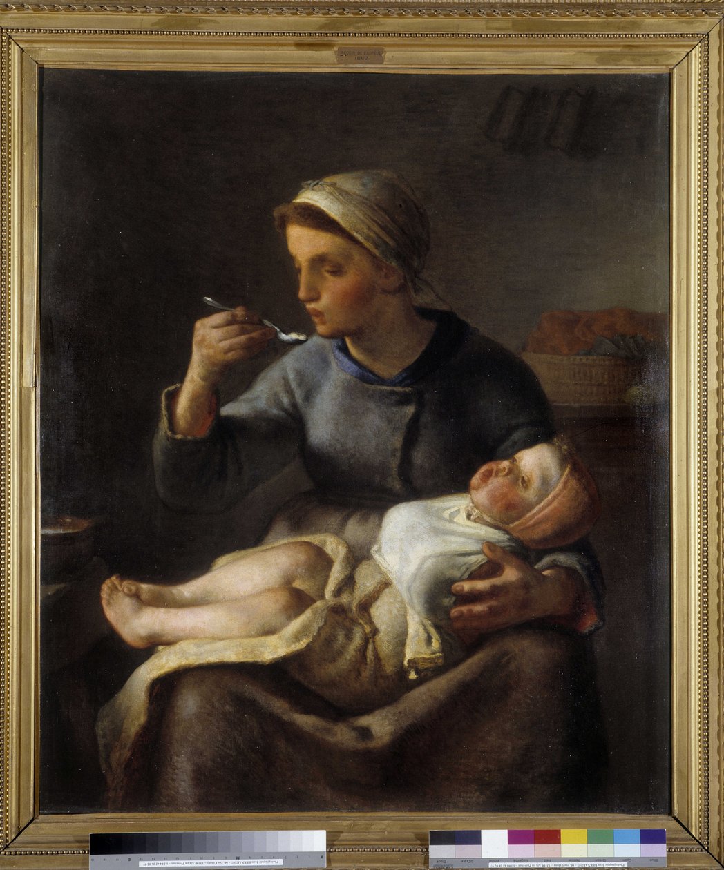 Kvinde får sit barn til at spise (Le grød) af Jean Francois Millet