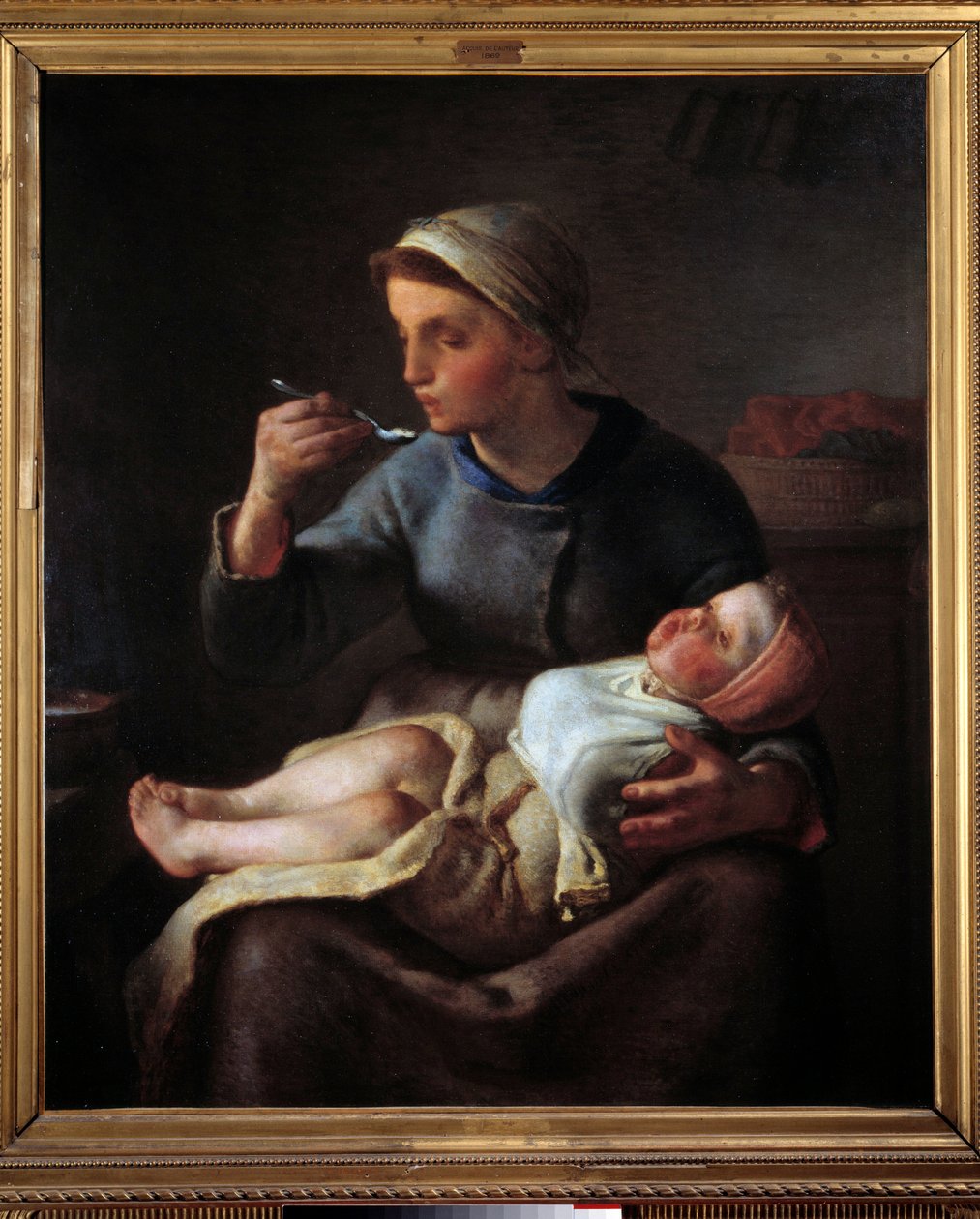 Kvinde får sit barn til at spise. Maleri af Jean Francois Millet (1814-1875) af Jean Francois Millet