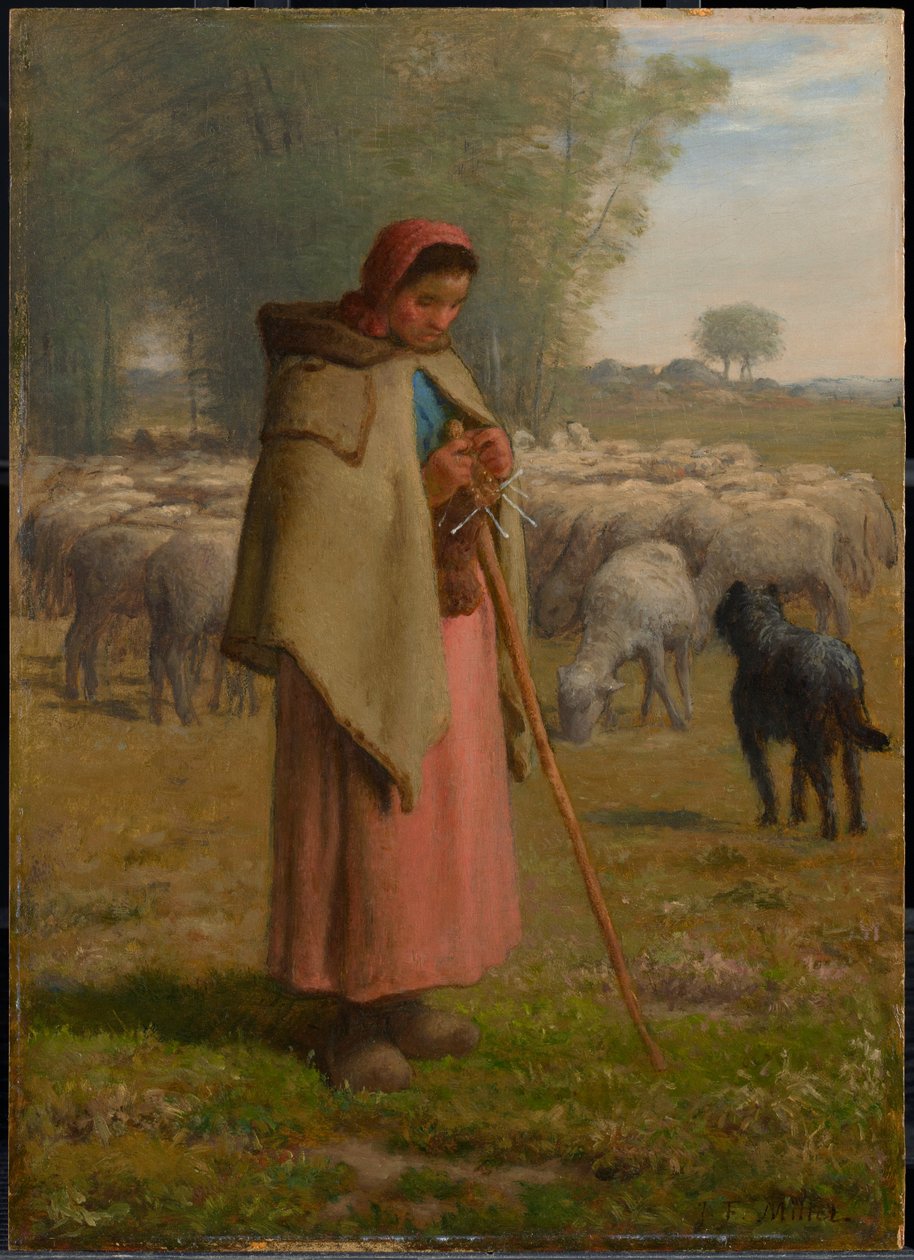Ung pige, der vogter sine får af Jean-Francois Millet