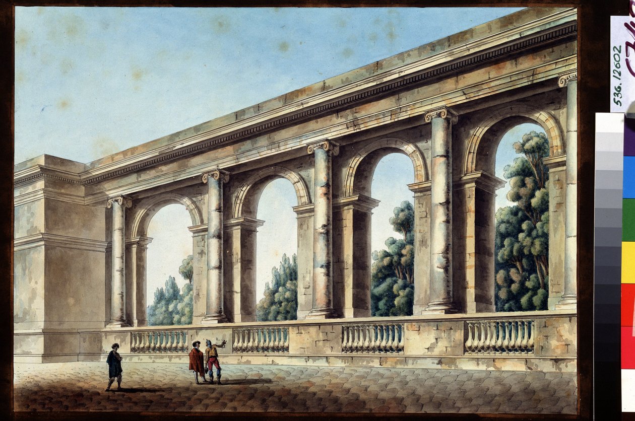 Udsigt til en Galerie A voute (udsigt over et buet galleri). Maleri af Jean Francois Thomas de Thomon (1754-1813). Akvarel og blæk på papir, 38,4 x 52,8 cm af Jean François Thomas de Thomon
