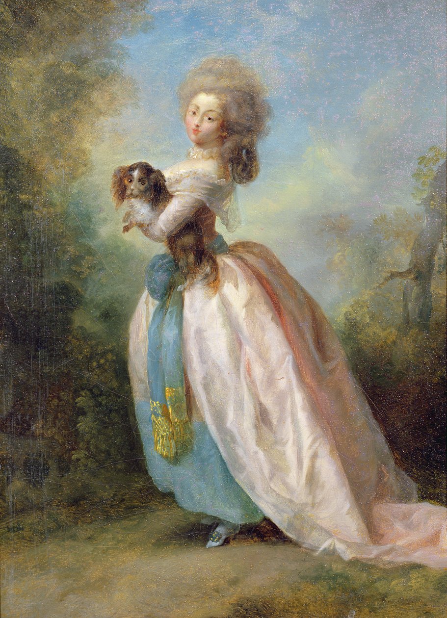En dame med en hund af Jean Frederic Schall