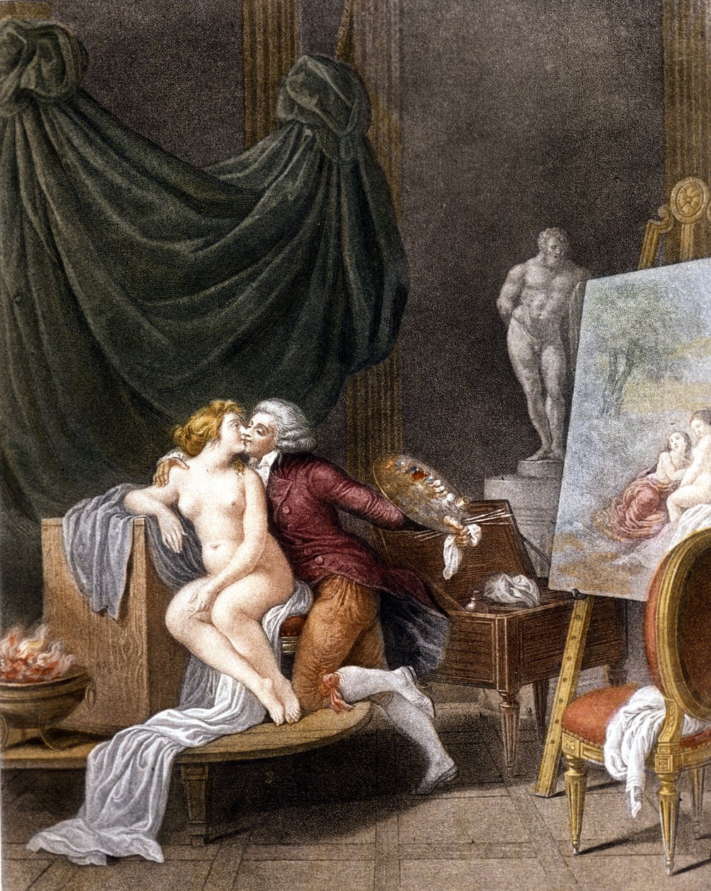 Schall: en galant scene mellem maleren og hans model. af Jean Frederic Schall