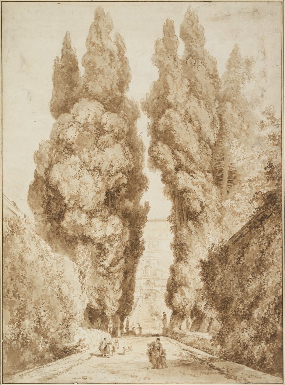Cypress Avenue ved Villa d`Este i Tivoli af Jean Honore Fragonard
