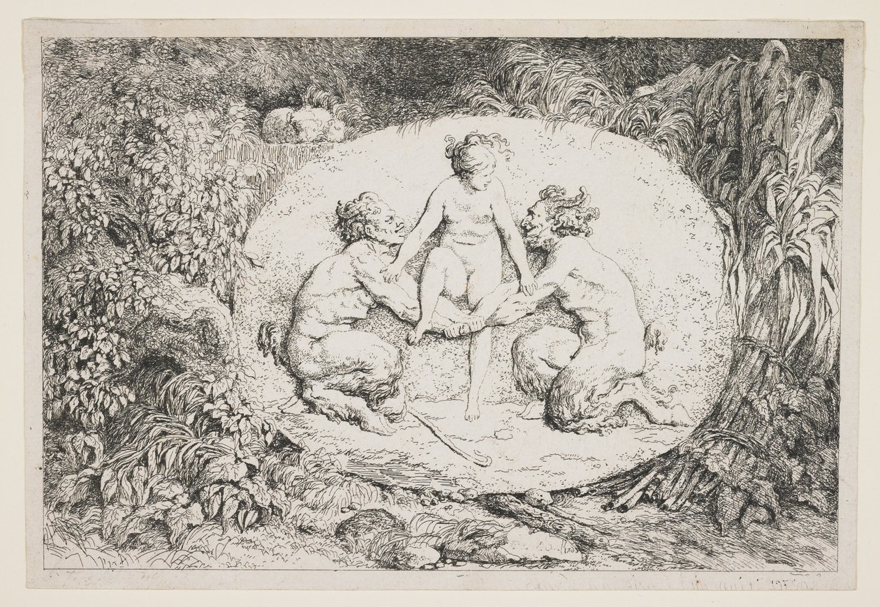 En nymfe stiger af på armene på to satyrer, 1763 af Jean Honore Fragonard