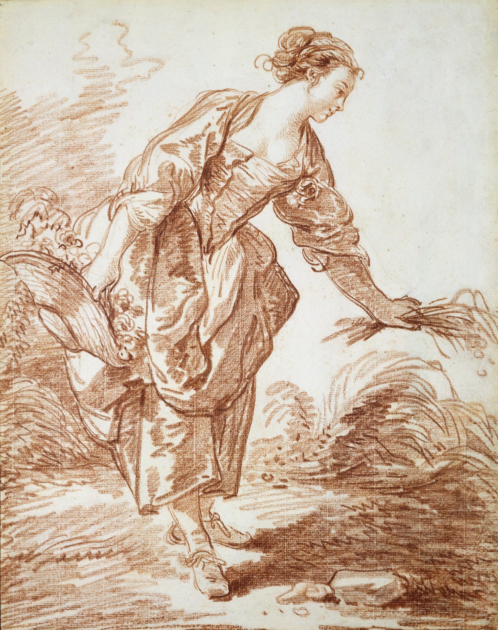 La Jardiniere (rødkridt på papir) af Jean Honore Fragonard