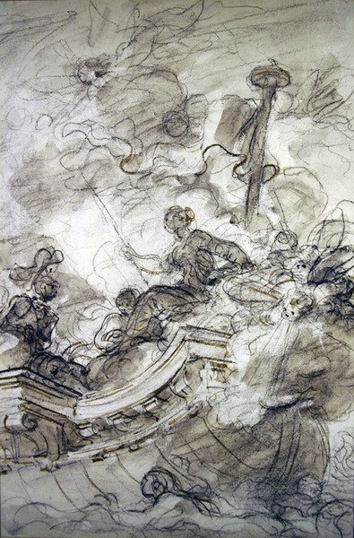 Astolfo sejler afsted med Andronica og Sofrosina (pen & blæk, kridt og vask på papir) af Jean Honore Fragonard