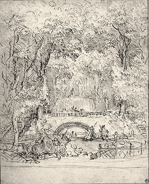 Kaskade i en have (kridt på papir) af Jean Honore Fragonard