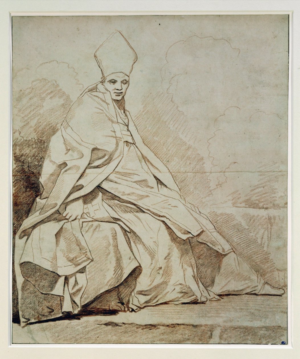 Studie af en draperet figur iført en kirkelig dragt ... af Jean Honore Fragonard