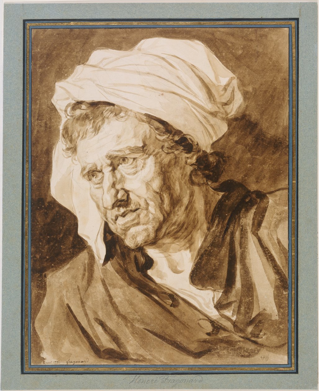 Kopf eines Mannes mit weißem Turban af Jean-Honore Fragonard