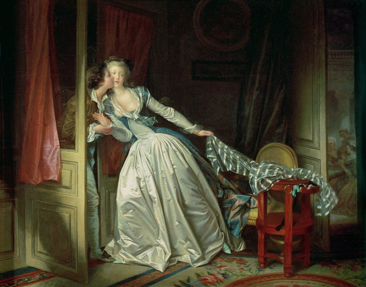 Le baiser a la derobee (olie på lærred) af Jean-Honore Fragonard