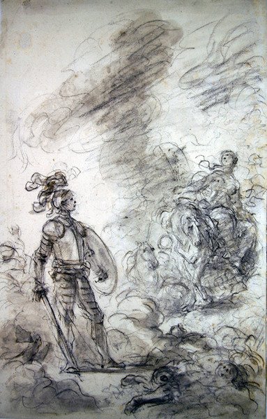 Lidia rykker frem for at møde Alceste (pen & blæk, kridt og vask på papir) af Jean Honore Fragonard