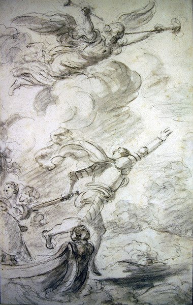 Ruggiero springer i land (pen & blæk, kridt og vask på papir) af Jean Honore Fragonard